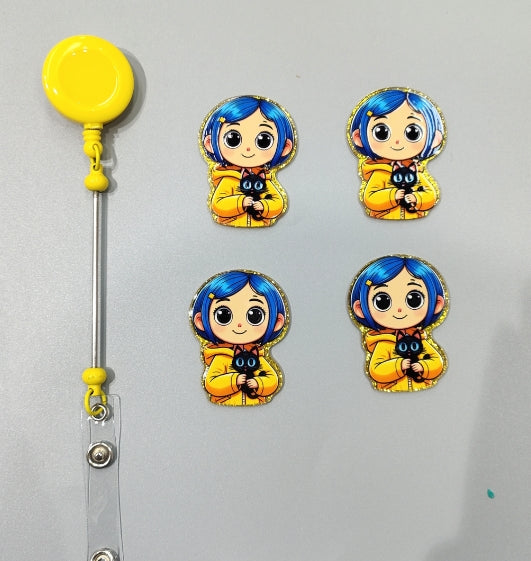 Wholesale 10pcs/Pack Blue-haired Girl DIY Acrylic Flatbacks for Badge Reels Keychains